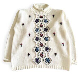 Vintage Weekend Edition, Hand Knit Floral Sweater